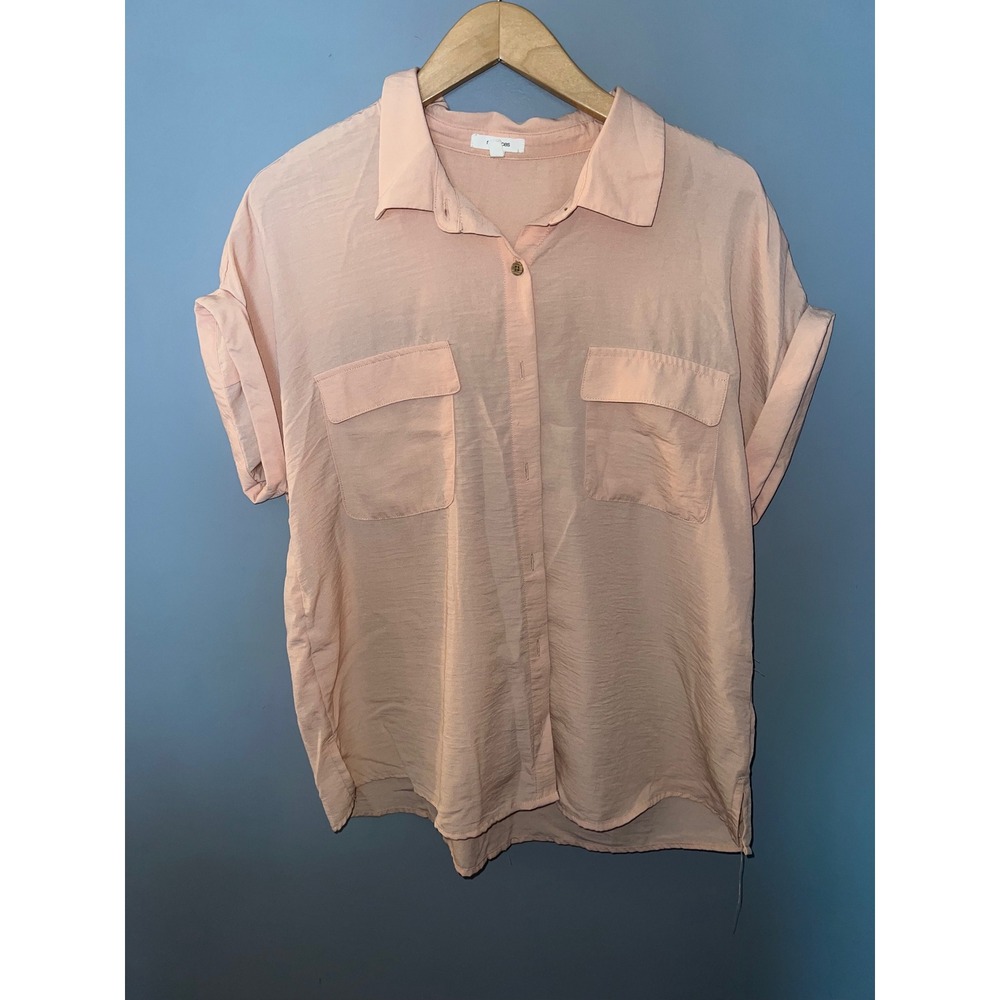 Maurices Peach Short Sleeve Button Down Shirt Crinkle Texture Top XL